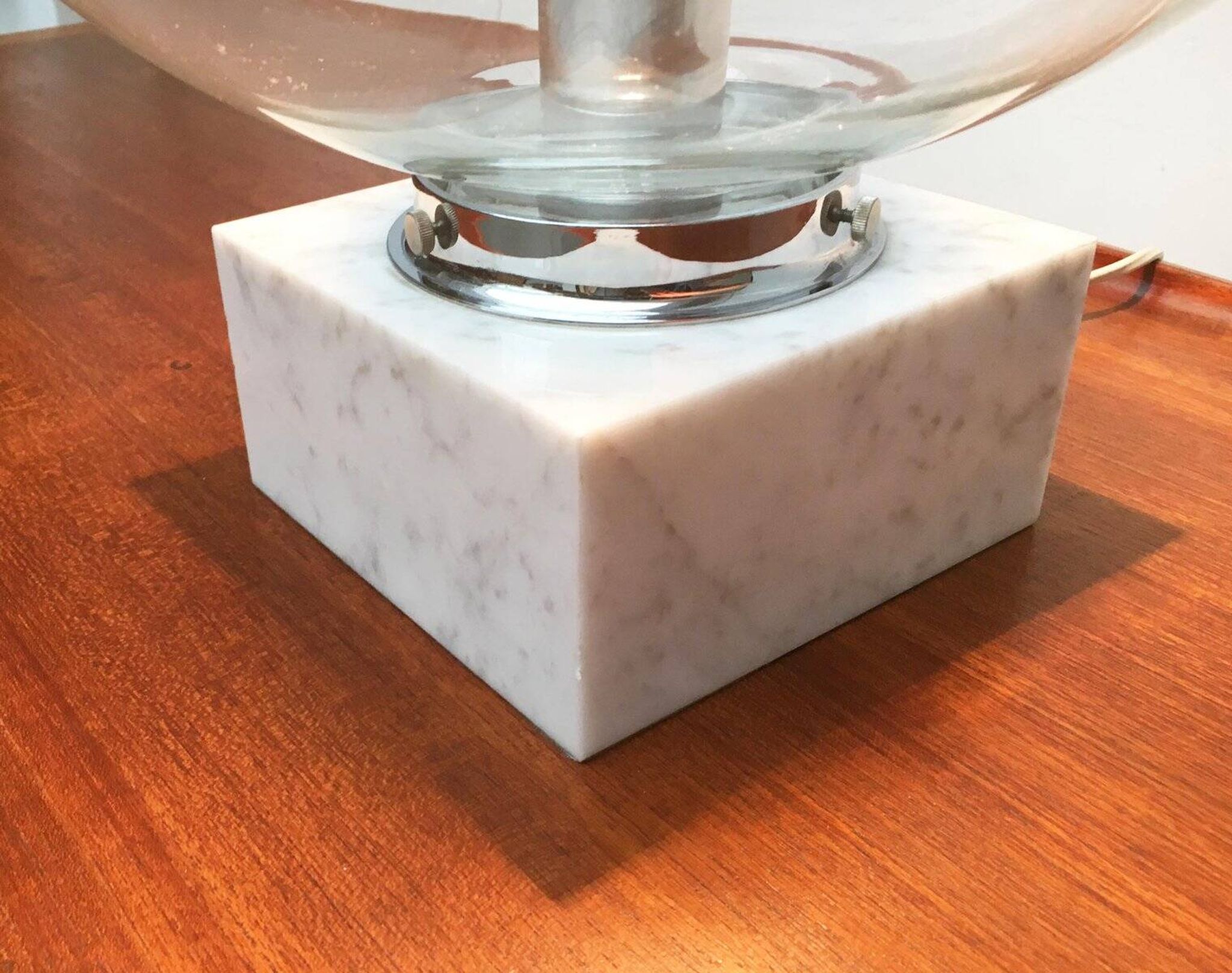Mid-century glass and marble table lamp 3480 by Erco, 1960s.