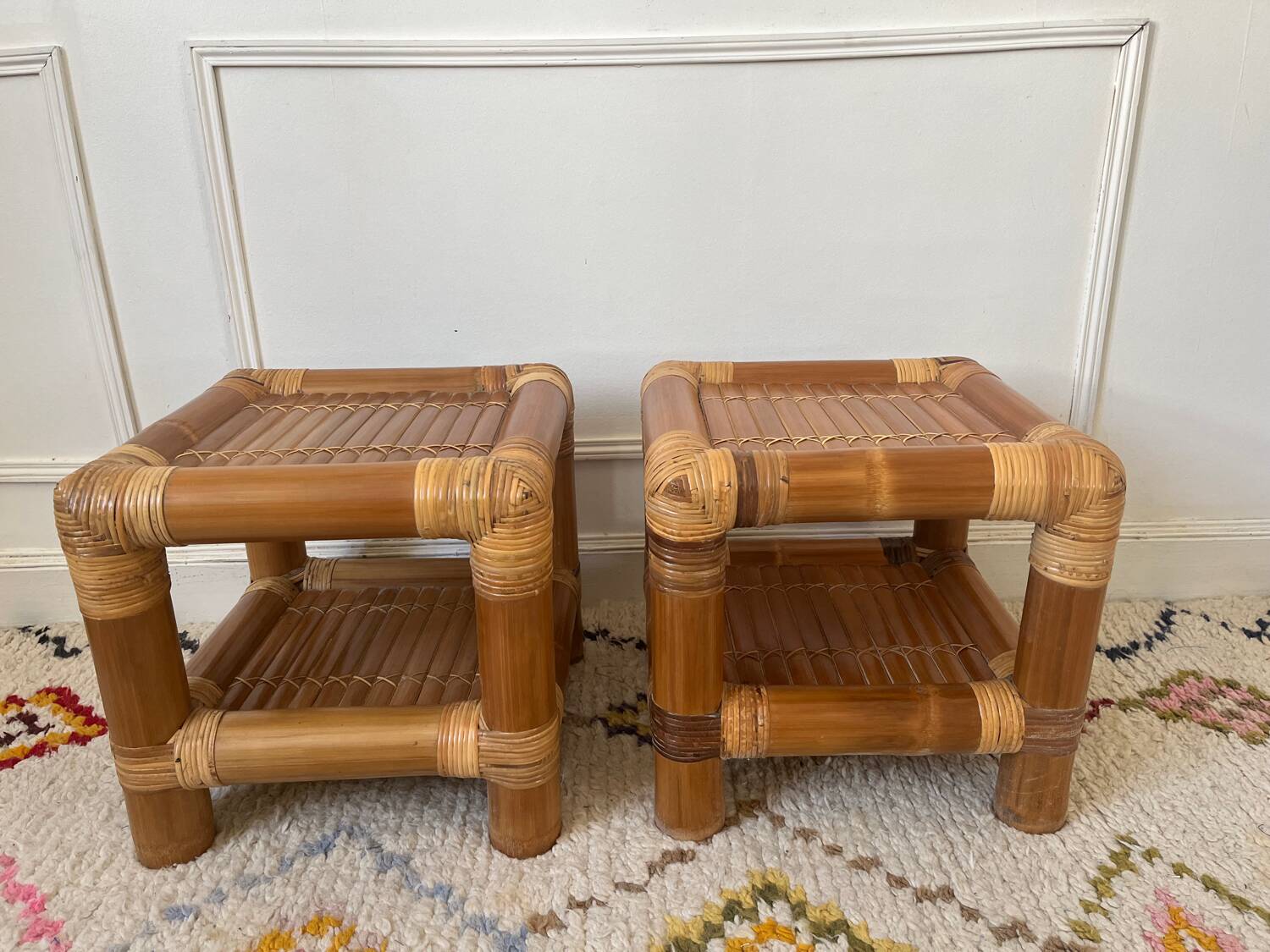 Pair of 70s bamboo bedside tables