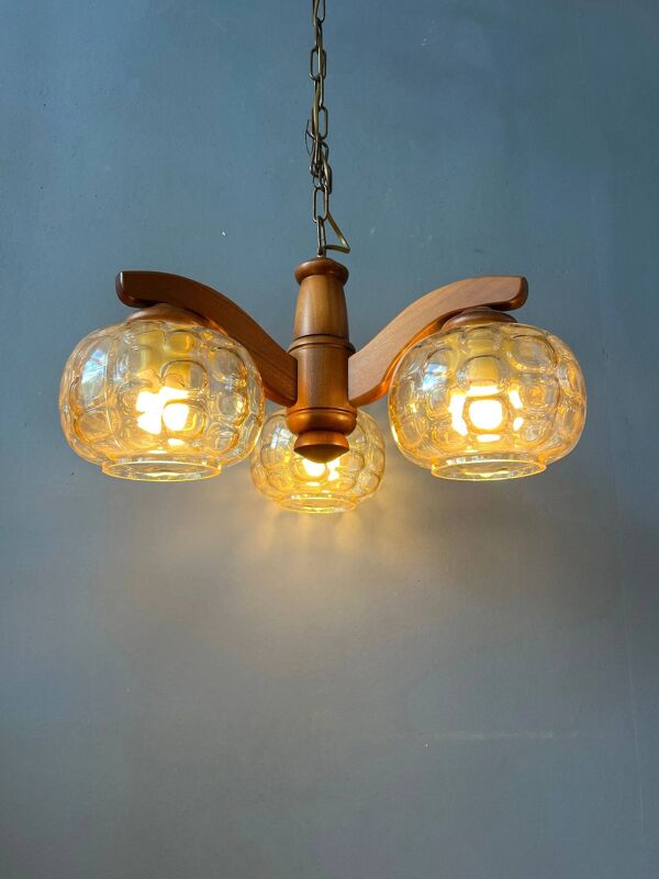 Lustre suspendu allemand en verre transparent Mid-Century des années 70
