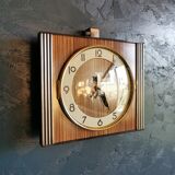 Vintage formica clock rectangular silent wall clock "Hermle gilded wood"