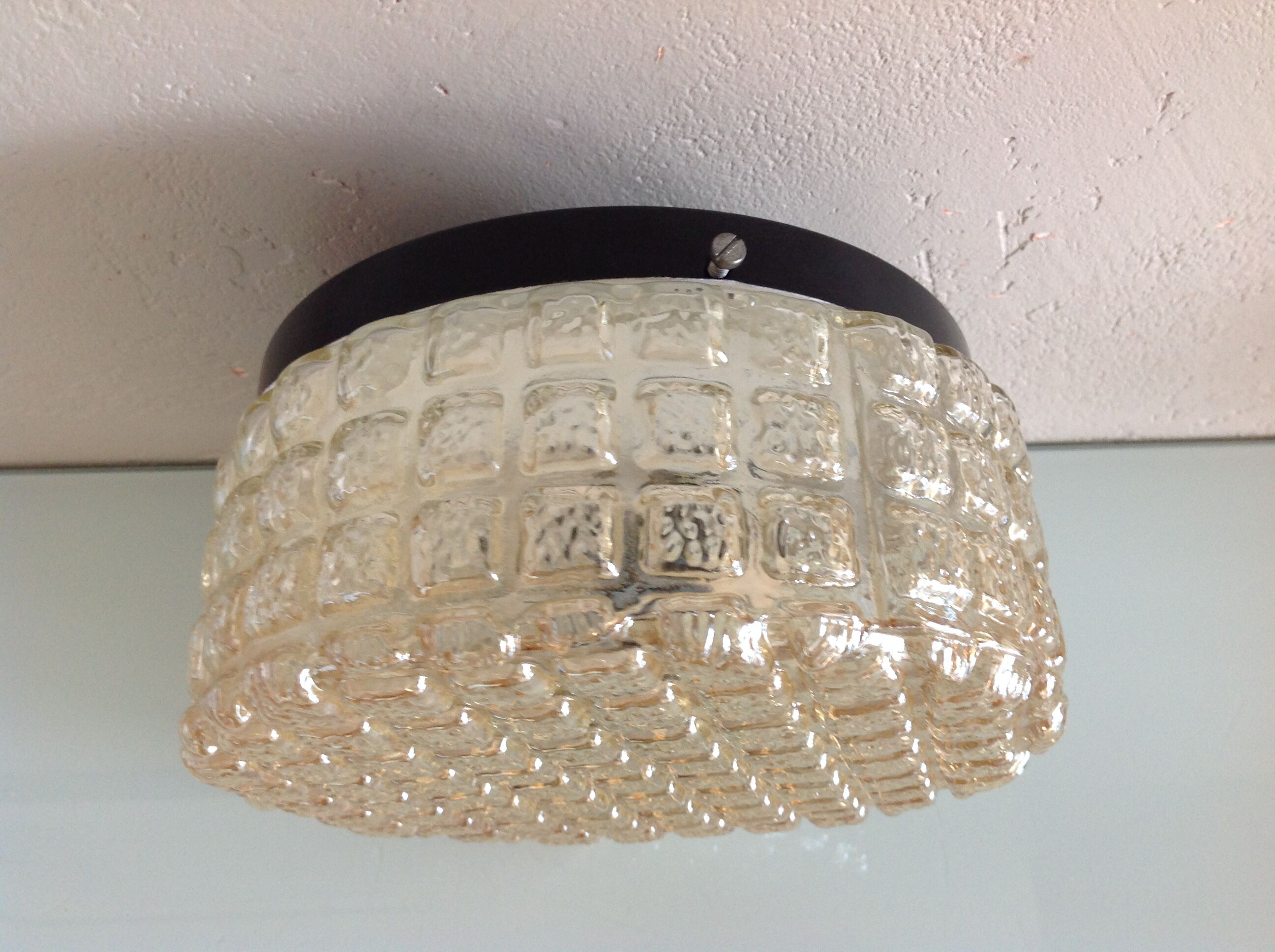 Round ceiling lamp in amber glass / vintage 60s-70s