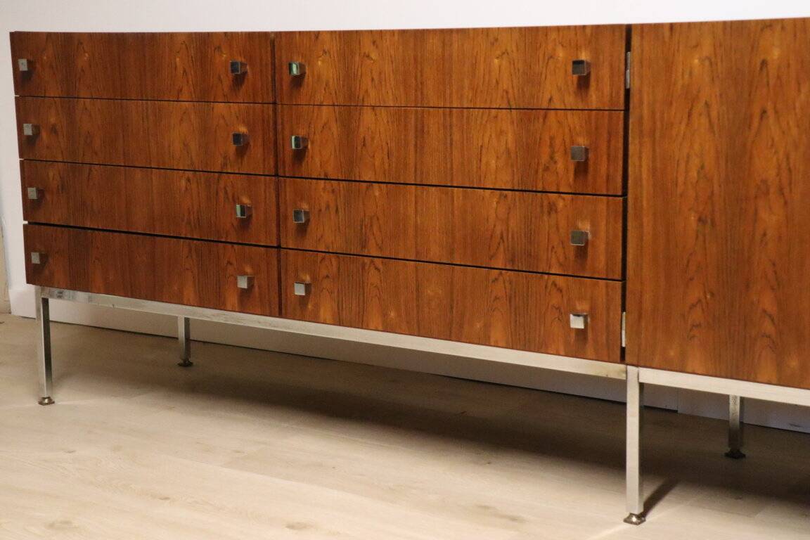 Vintage sideboard by Luigi Bartolini in rosewood and chrome metal, 1960