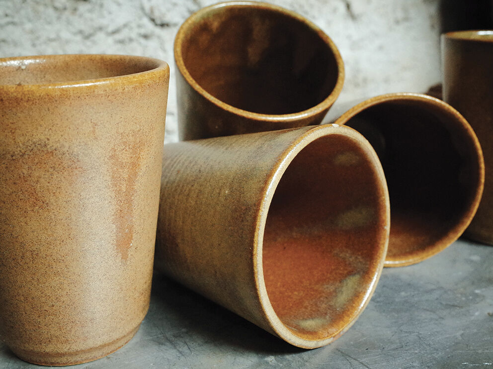 Set of 5 coffee cups in digoin sandstone color "bronze"