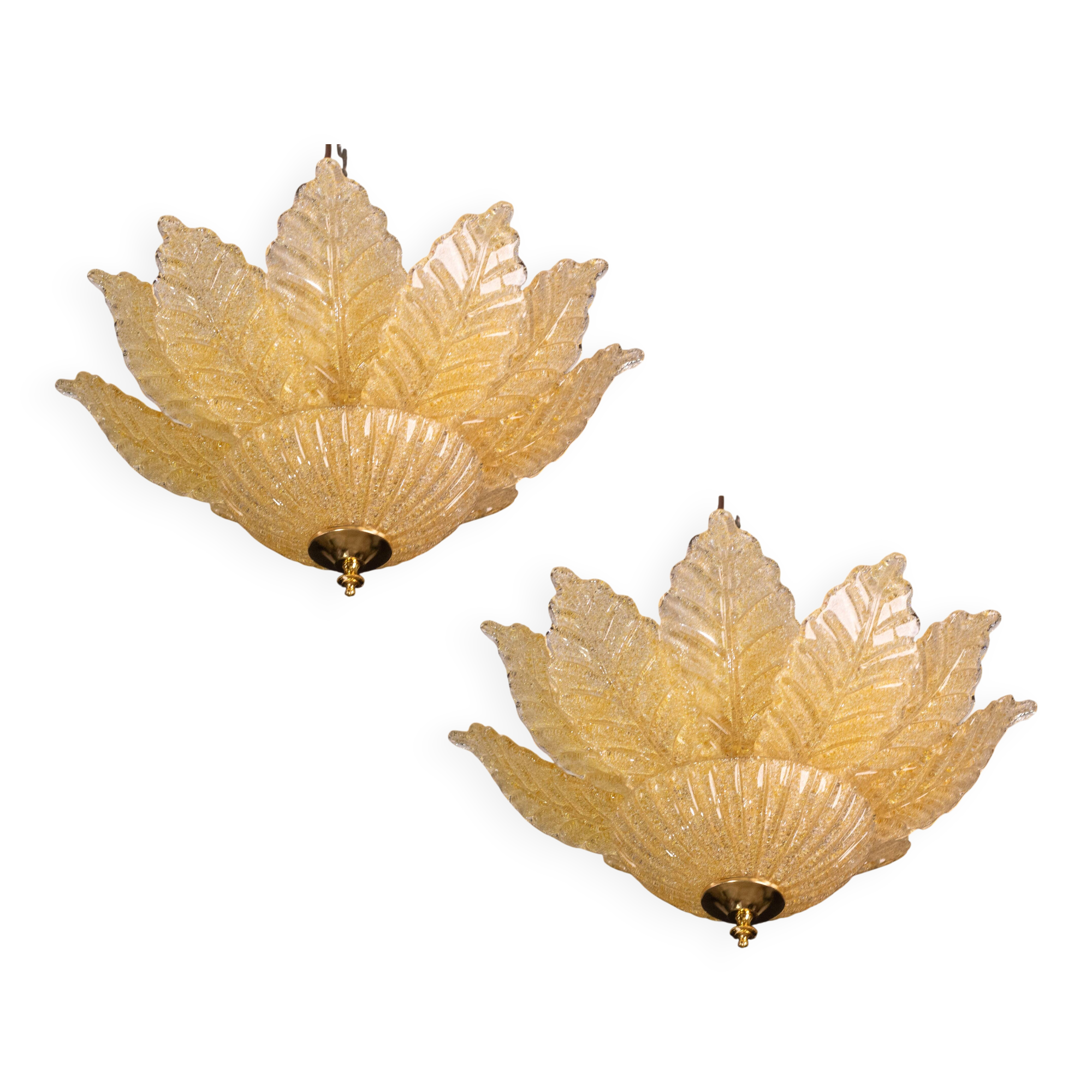 Set of 2 Rome, Murano Glass Gold\Orange Ceiling Light or Flush Mount, 1970s