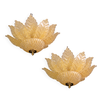 Lot de 2 plafonniers ou plafonniers Rome en verre de Murano or/orange, années 1970
