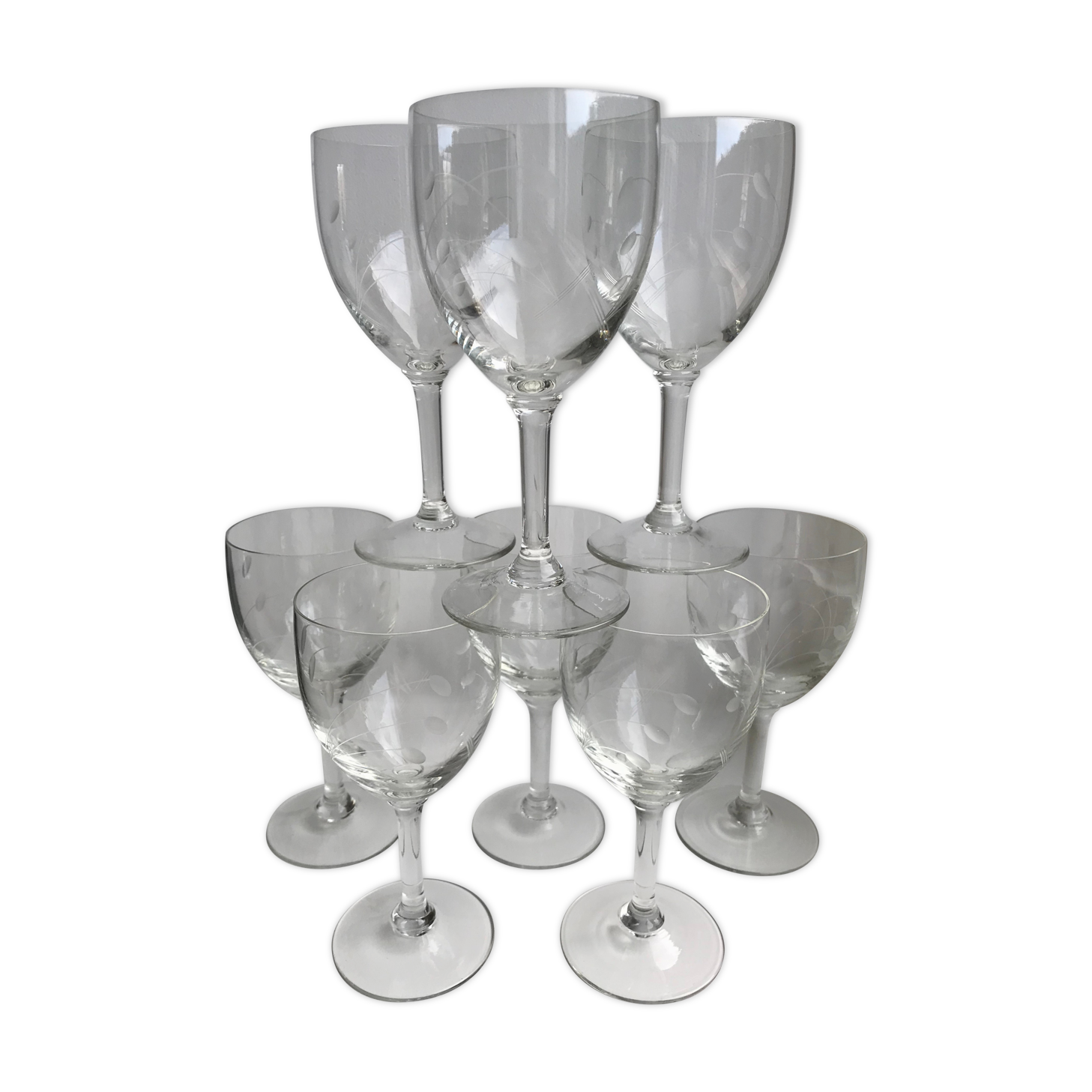 Set of 10 wine glasses engraved 50s-60s