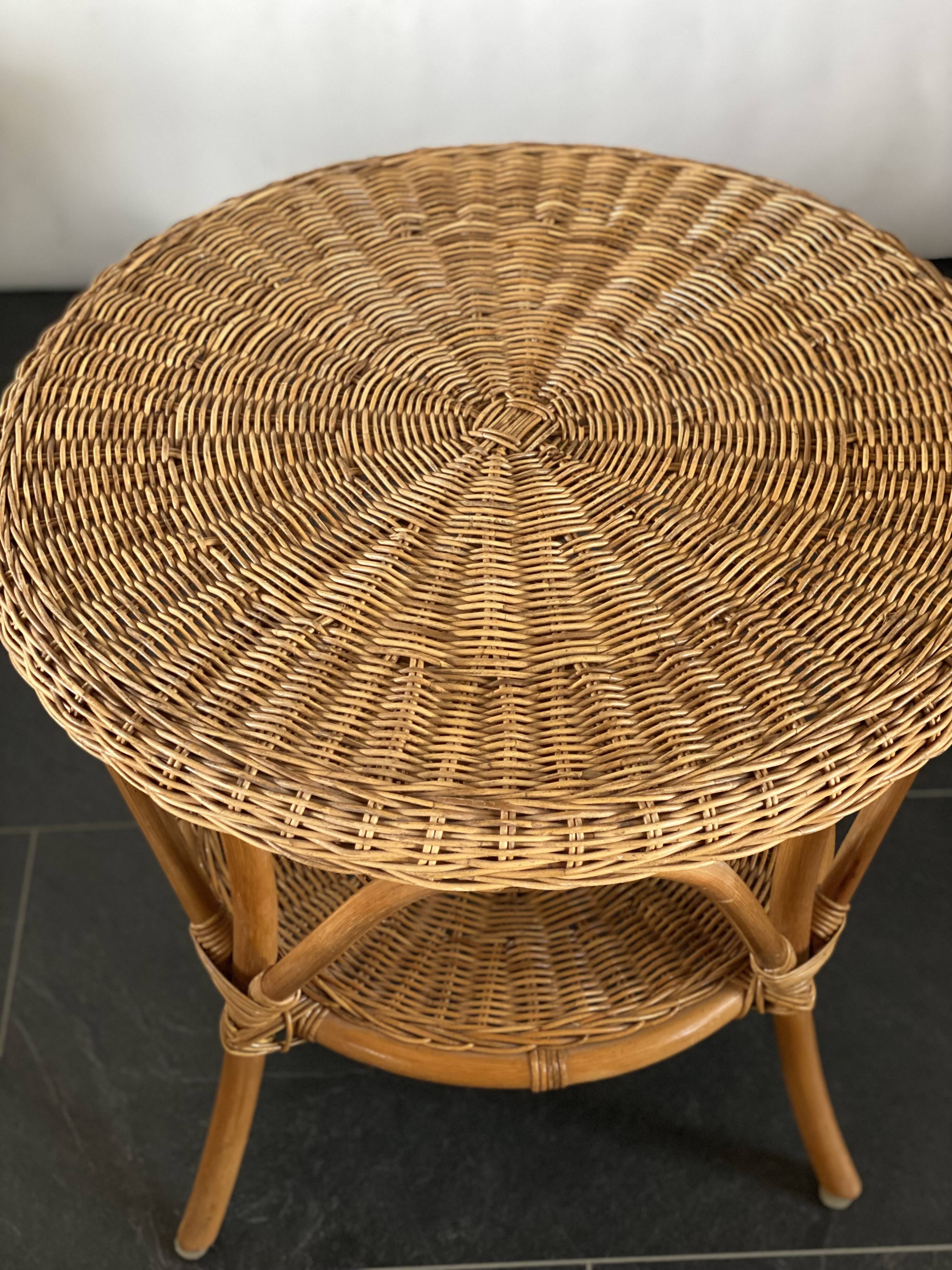Vintage round rattan and bamboo salon table