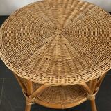 Vintage round rattan and bamboo salon table