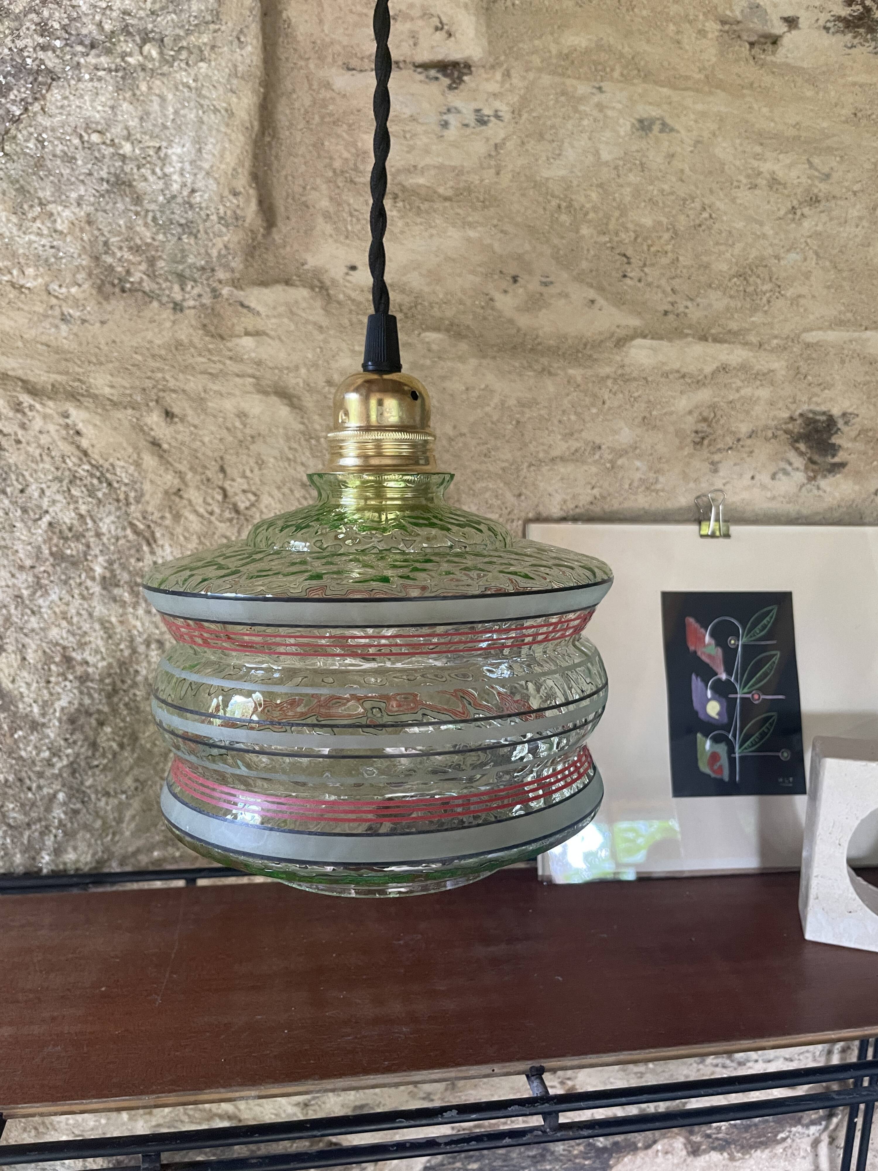 Green glass pendant light