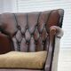 Fauteuil danois des années 1930, cuir marron, velours.