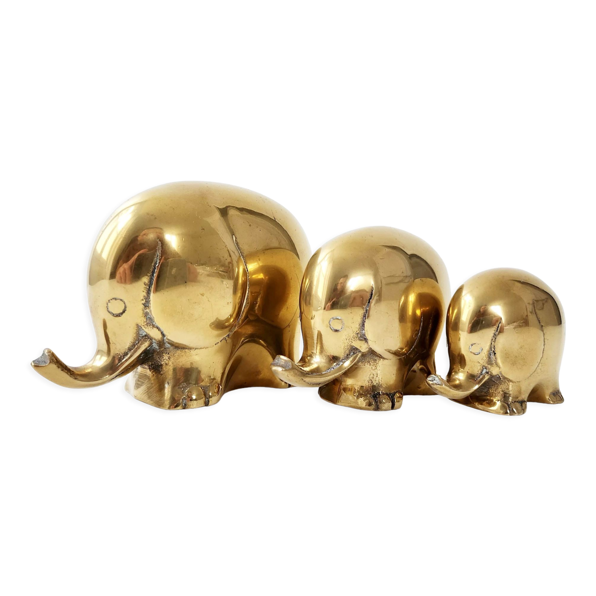 Suite de 3 éléphants en laiton vintage 1970