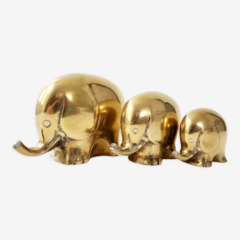 Suite de 3 éléphants en laiton vintage 1970