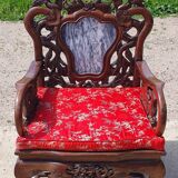 Set 2 vintage Chinese Asian chairs carved rosewood with marble