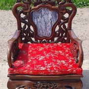 Set of 2 vintage Chinese Asian chairs in carved rosewood with marble.