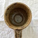 Antique cup, plump shape, organic material with handle, signed JPG, Pougues-les-eaux, pyrite stoneware