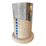 Pair of small columns or end of sofa in travertine and plexiglass