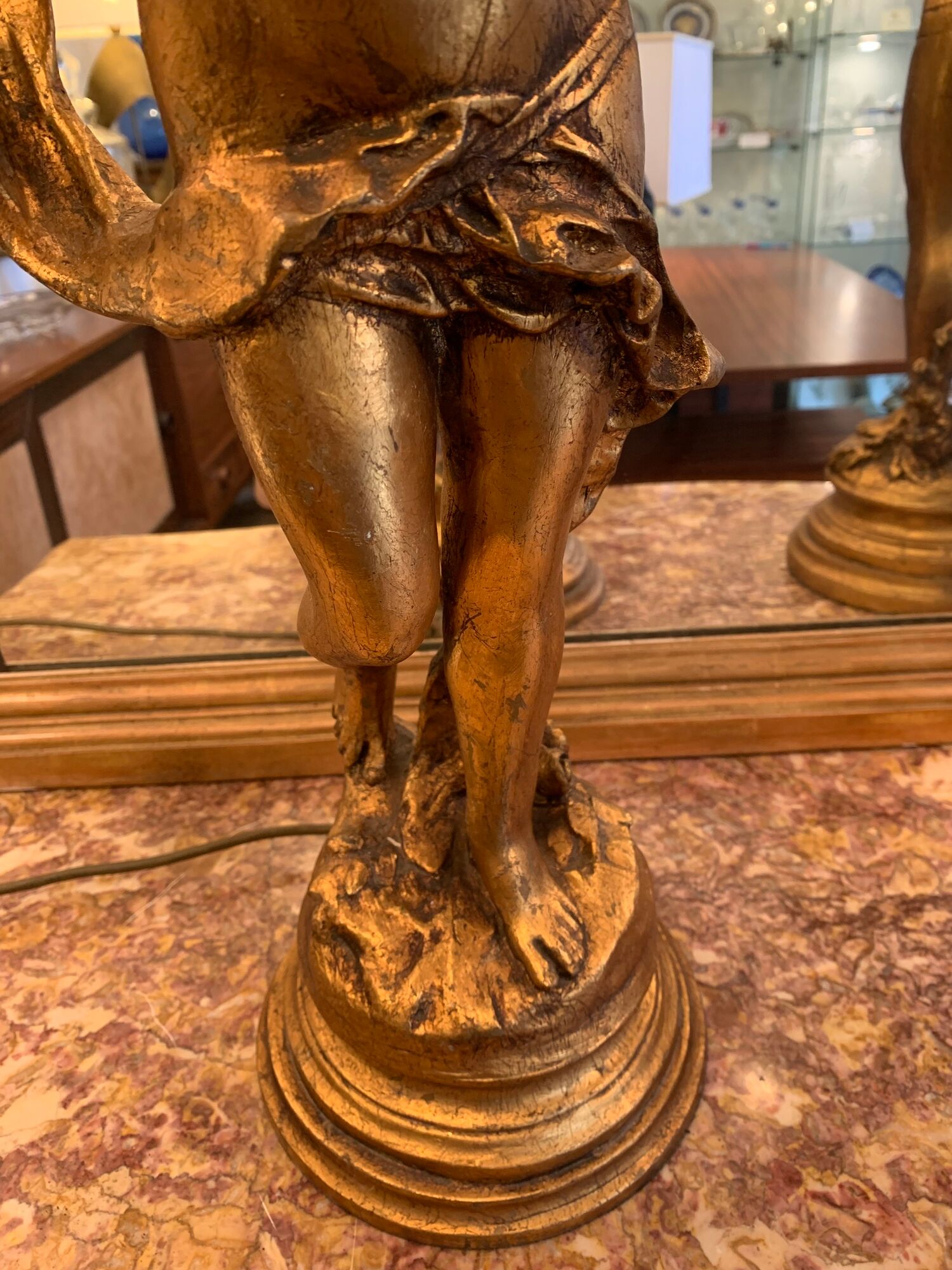 Pair of gilded wooden lamps from the 1960s