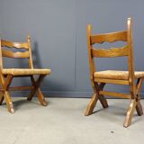 Vintage oak and wicker brutalist chairs, 1960s - set of 6