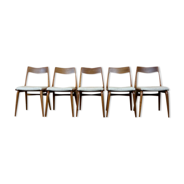 Lot de 5 chaises Boomerang Alfred Christensen Slagelse Møbelværk teck années 60 70