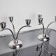 Pair of art deco stainless steel 3-flame candlesticks, Spain, 1970