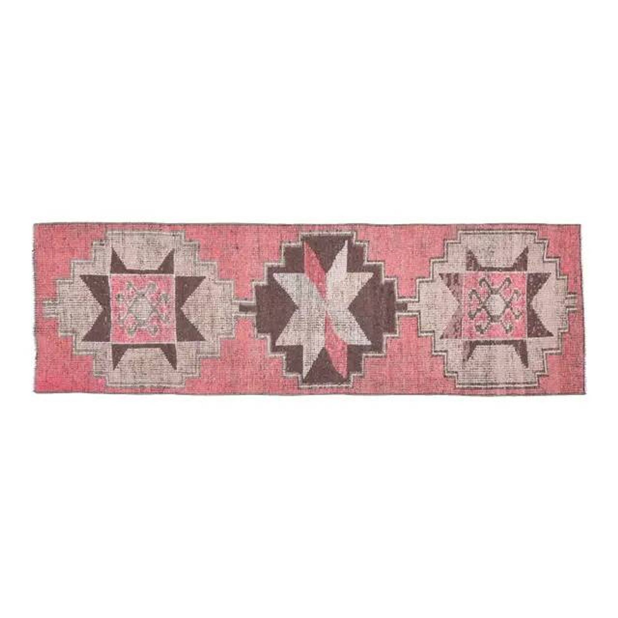 1970s Vintage Turkish Oushak Handmade Wool Cotton Pink Runner Rug 89x279