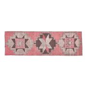 1970s Vintage Turkish Oushak Handmade Wool Cotton Pink Runner Rug 89x279