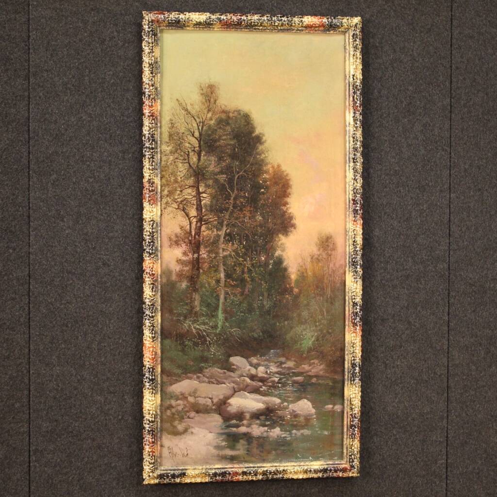 Signed painting landscape in impressionist style from the 19th century