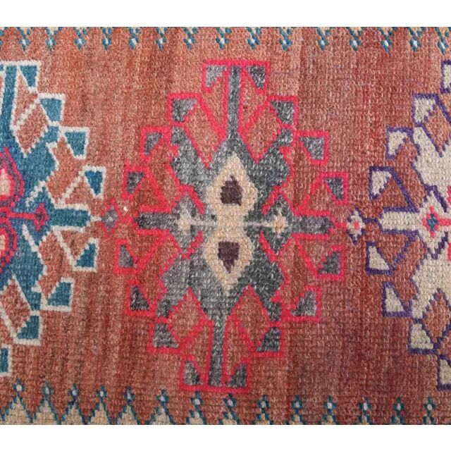 Vintage Turkish Oushak Handmade Wool Cotton Red Runner 87x369