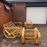 Rattan lounge | sofa + 2 armchairs | in the style of Paul Frankl |