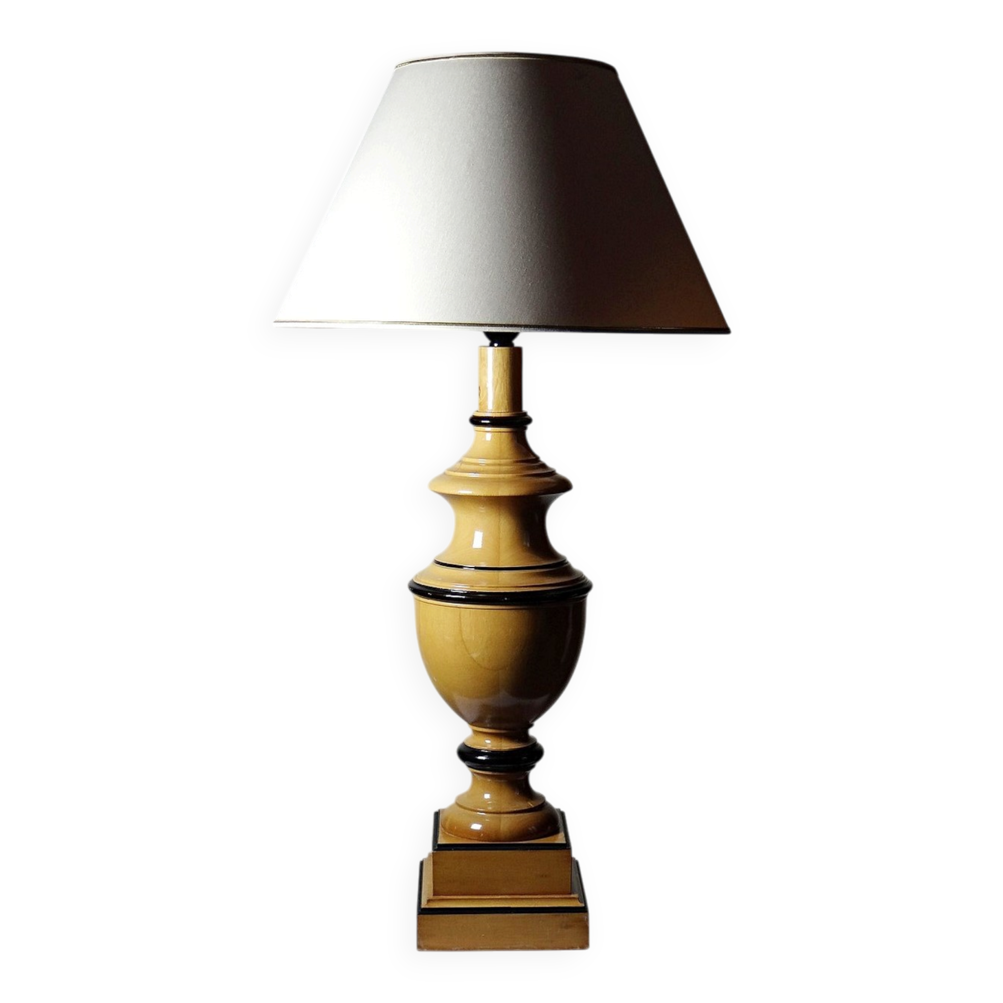 Grand lampe Le Dauphin "Verdennes" bois tourné, vintage années 70