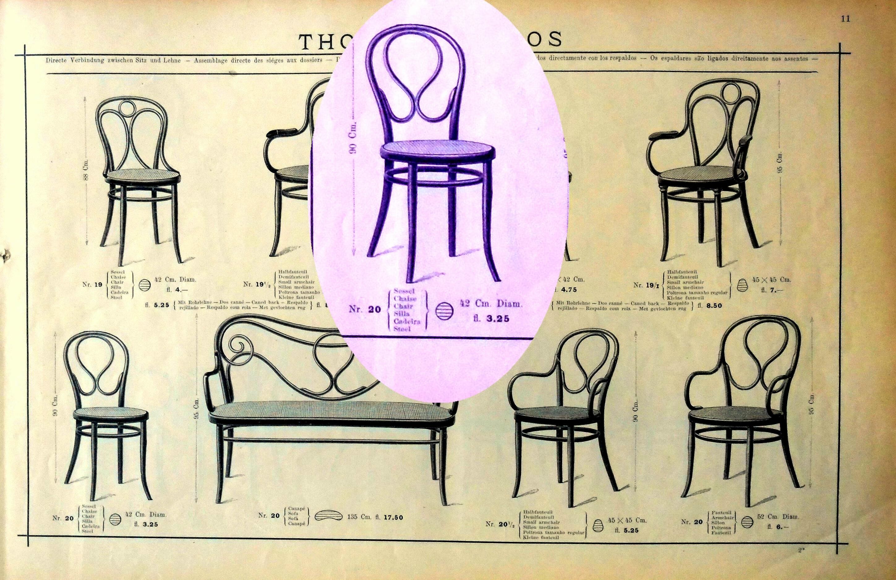 Chair Ca, 1890 Thonet N°20 "OMEGA"cannée, Bistrot