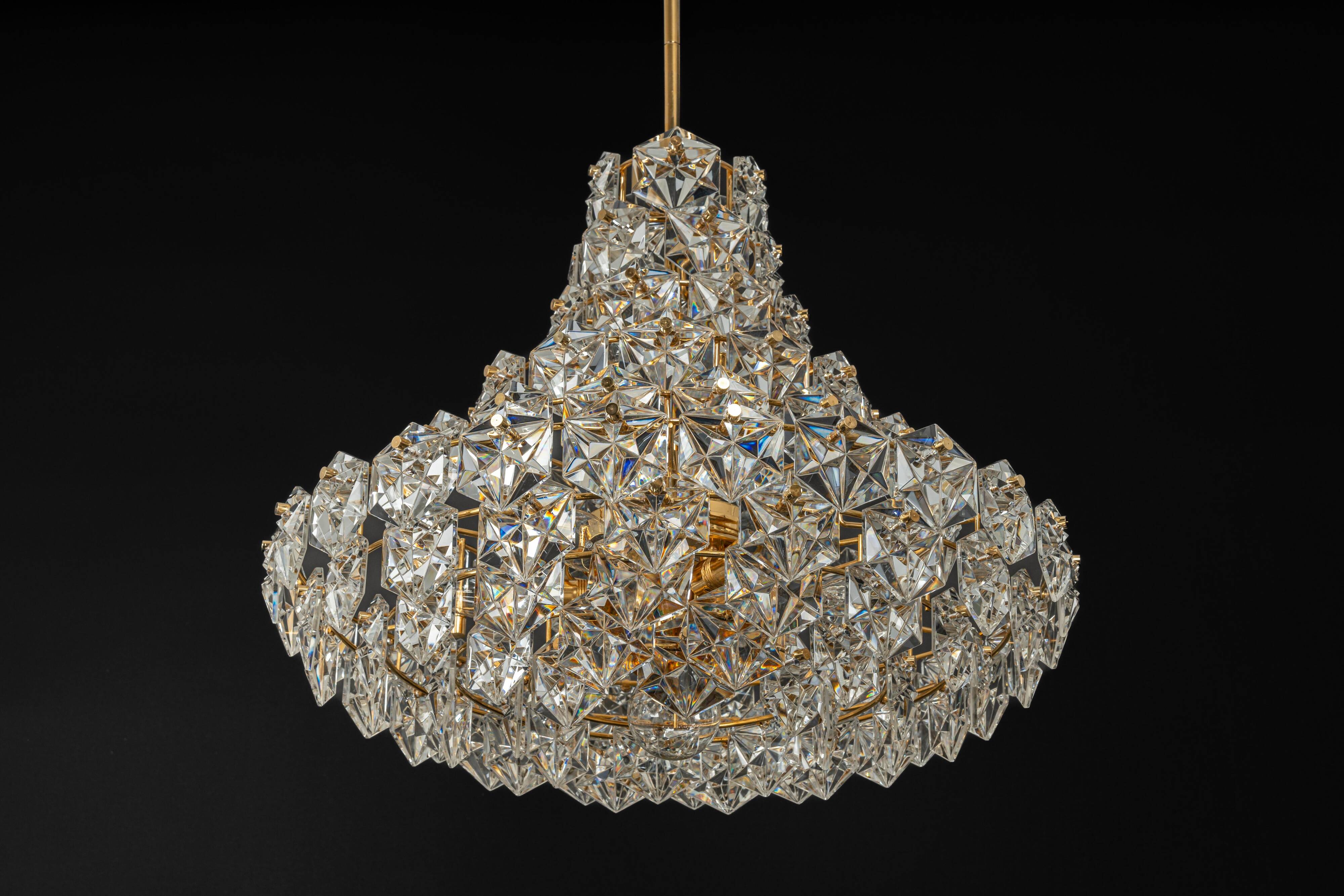 Chandelier, brass and crystal glass by Kinkeldey, Germany, 1970s.
