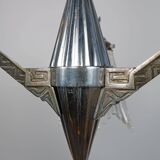 1930s French Art Deco Chrome Chandelier with Prismatic Glass Shades