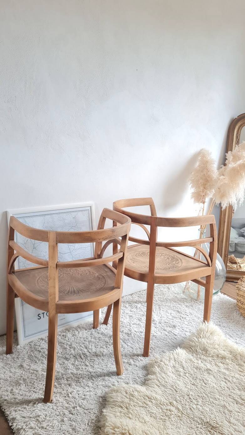 Pair of chairs in the style of antique armchairs circa 1940 - engraved seat.