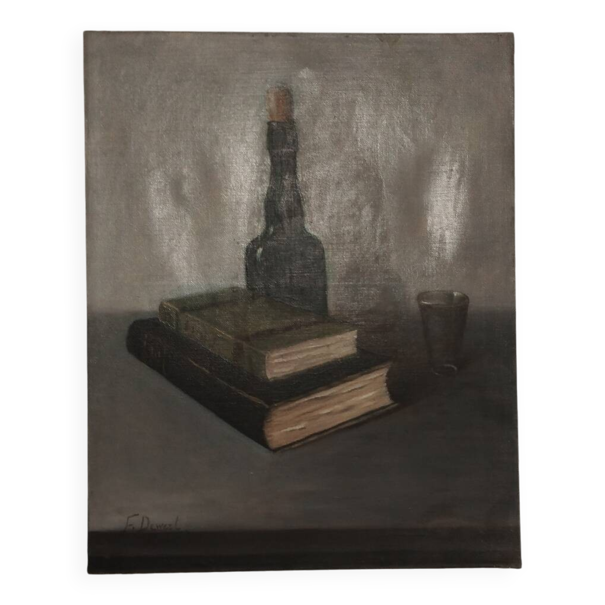 Still life canvas with bottle