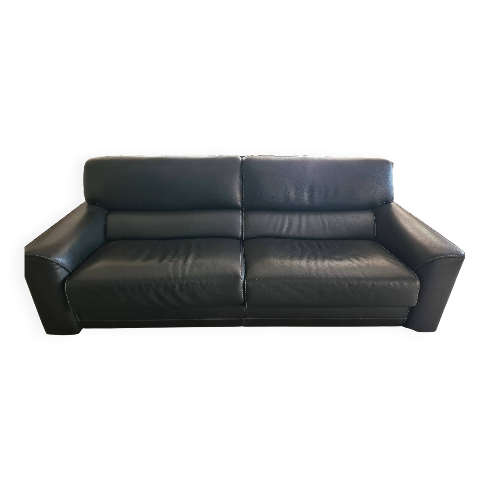 Large 3-seater anthracite leather sofa Roche Bobois