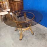 70's smoked glass and rattan table