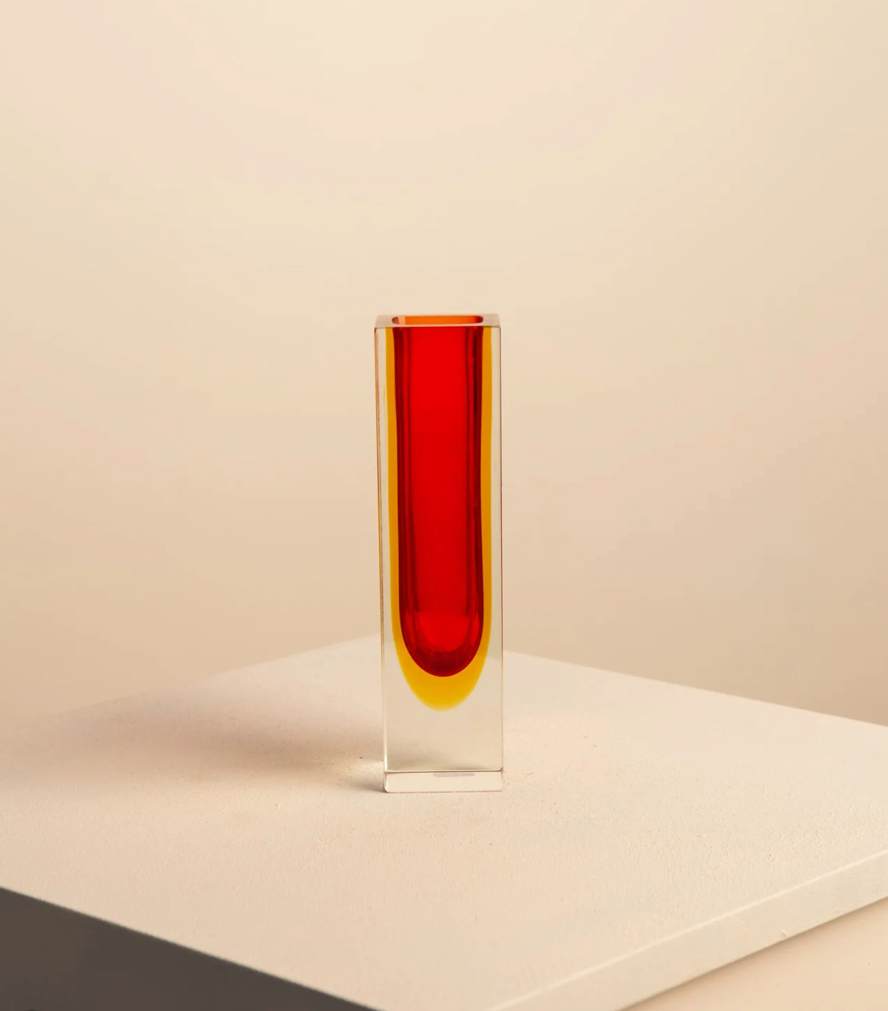 Red "Square" vase by Flavio Poli for Seguso 70's