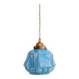 Suspension art déco en verre moucheté bleu, années 1920-30