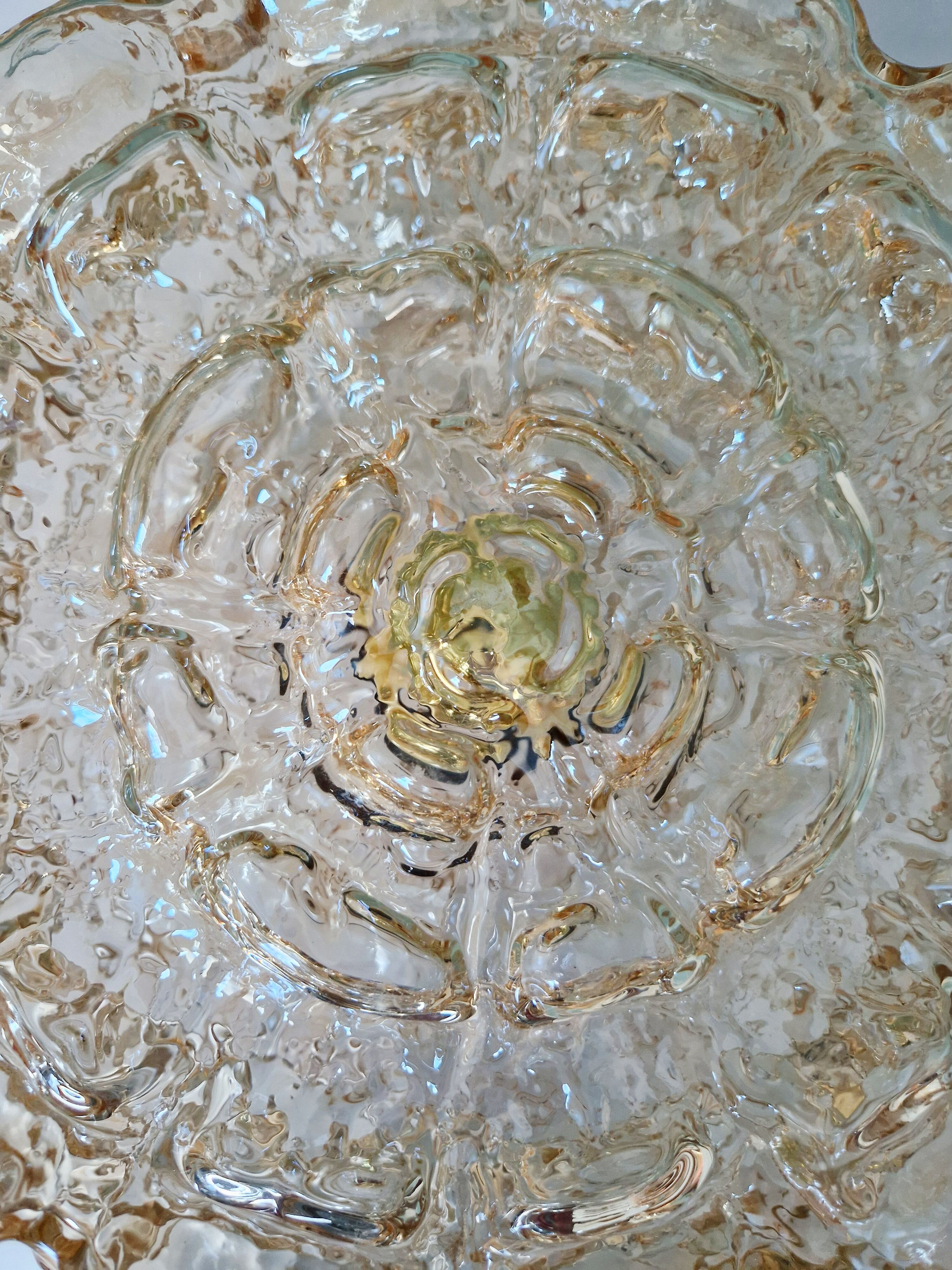 Brass and amber textured glass ceiling light, design by Helena Tynell, Limburg.