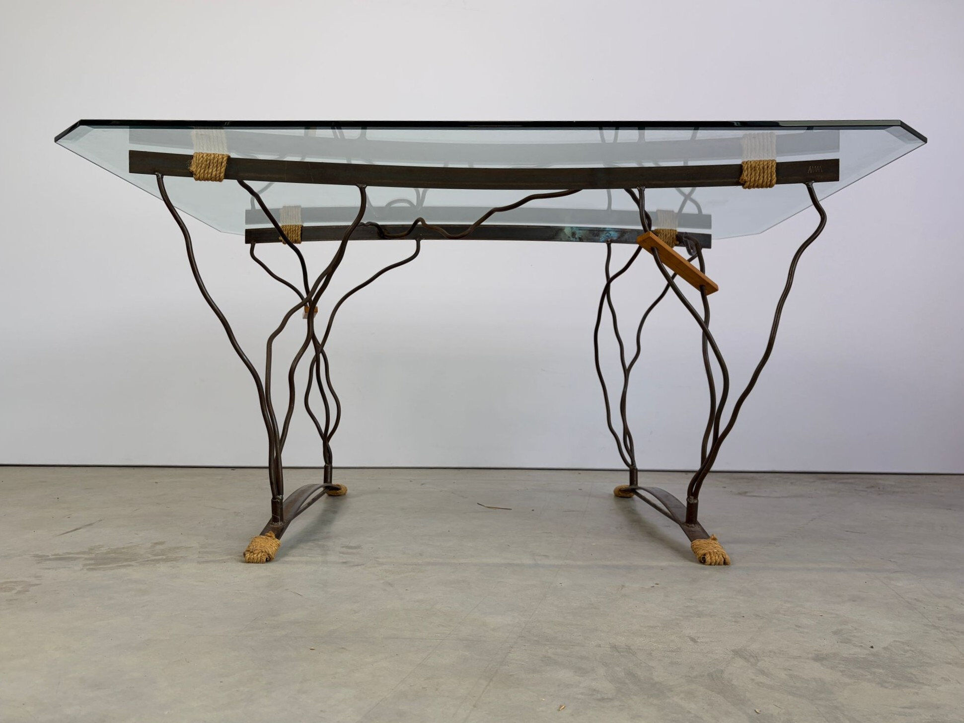 Table à manger vintage en fer forgé et verre, années 1970