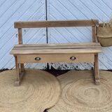 Banc ancien 1 tiroir en bois massif brut