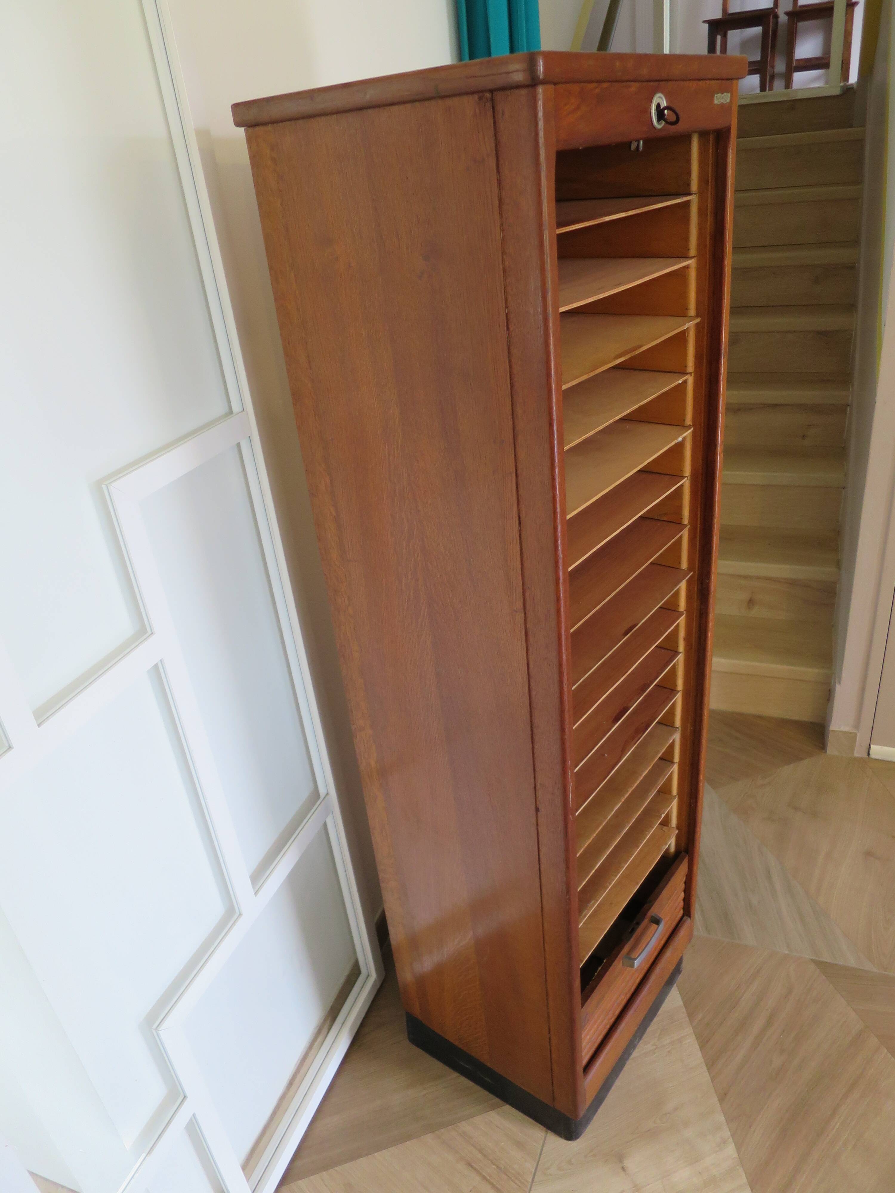 Burwood oak curtain file cabinet, 1960s
