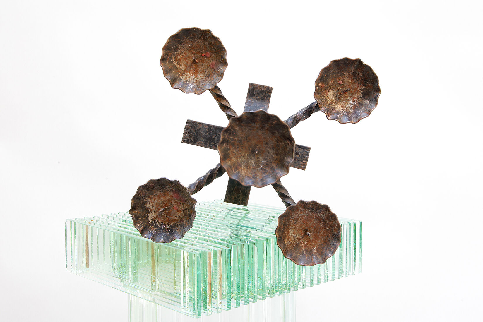 Vintage church brutalist hand forged iron candle holder