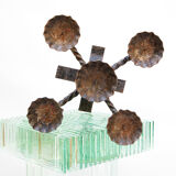 Vintage church brutalist hand forged iron candle holder