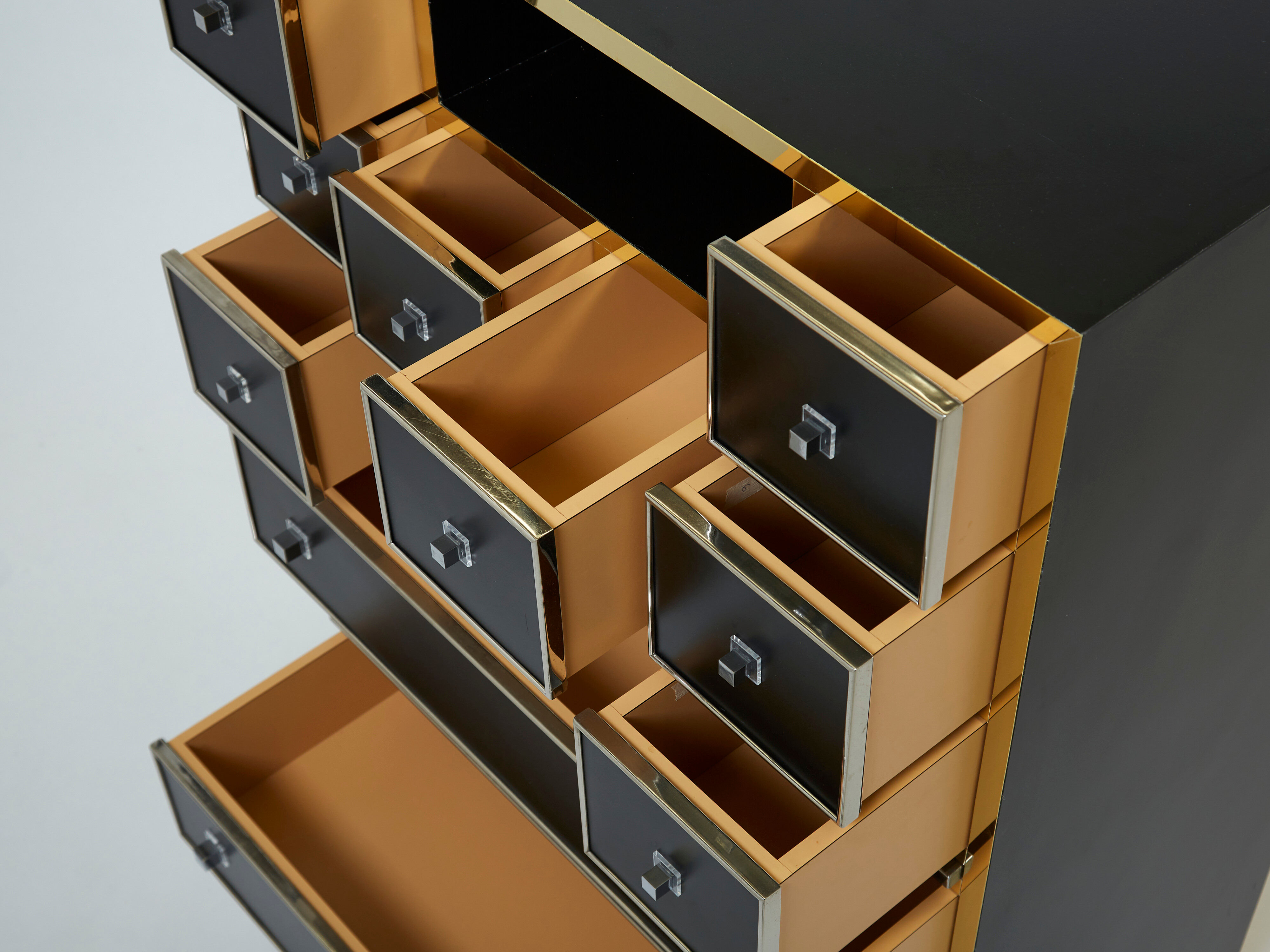 Secretary brass chrome lacquer Michel Pigneres 1970