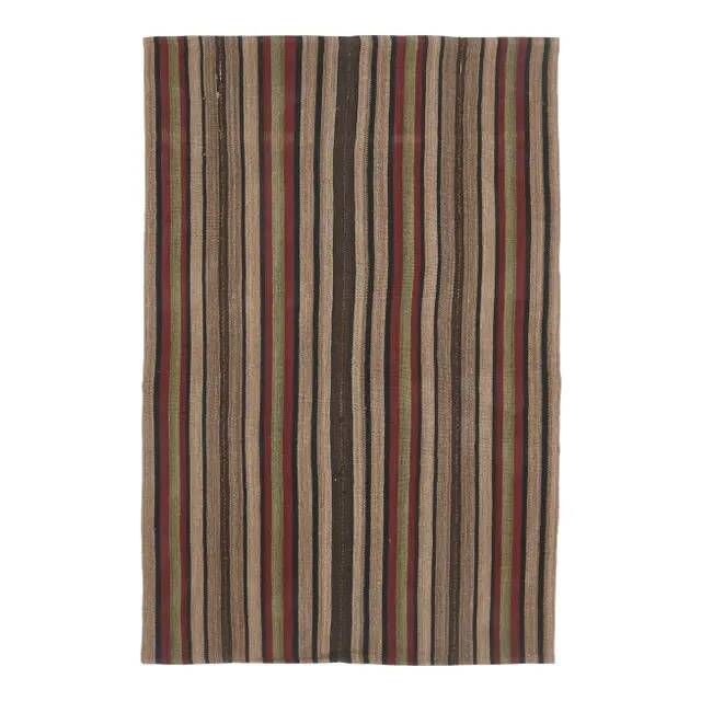 Vintage Turkish Oushak Handmade Wool Cotton Brown Kilim Area Rug 136x214