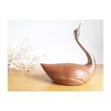 Statuette cygne en teck et laiton