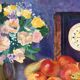 Fleurs champêtres et fruits, nature morte signée 1996