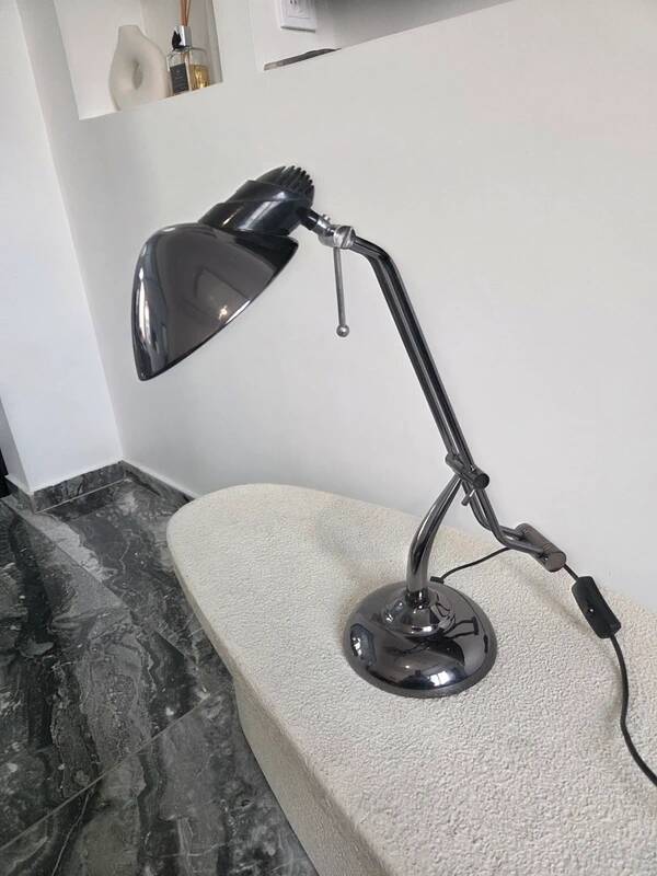 Vintage retro black chrome design lamp from the space age 80s.